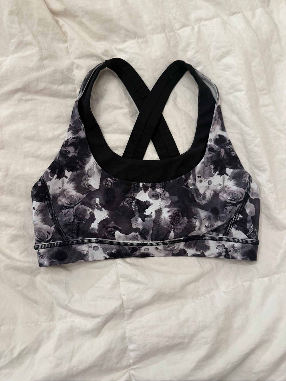 lululemon athletica Black & White Floral Cross-Back Sports Bra